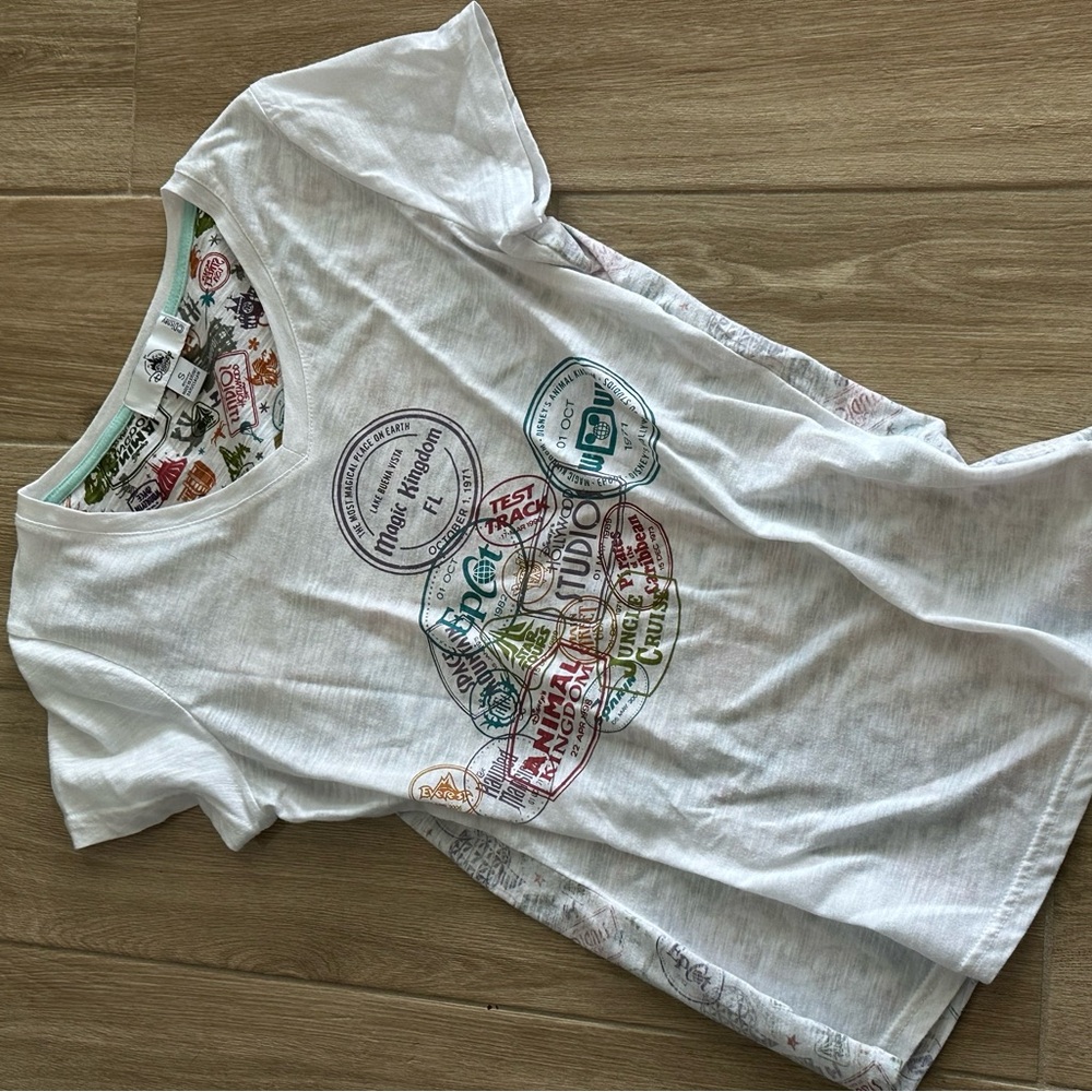 Disney Park White T-Shirt with Colorful Graphic Designs